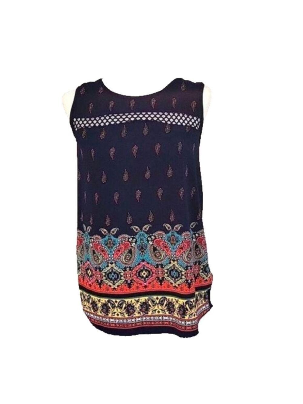 Carol Rose Large blue sleeveless paisley shirt